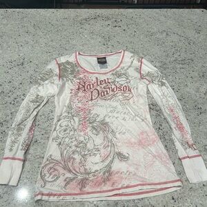 Harley-Davidson Cream Long Sleeve Graphic Blouse